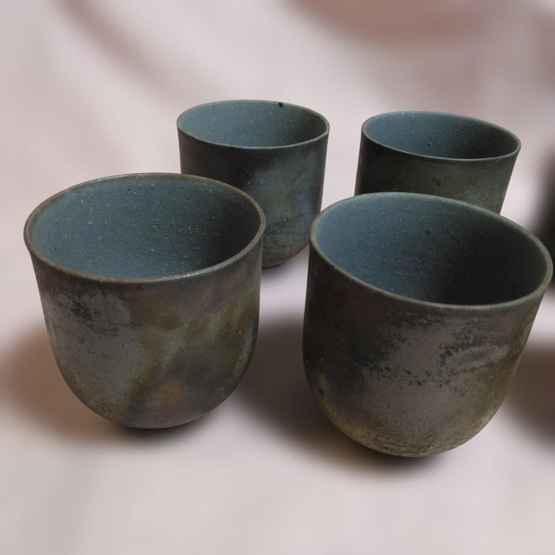 備前焼　明石政幸作　湯呑揃