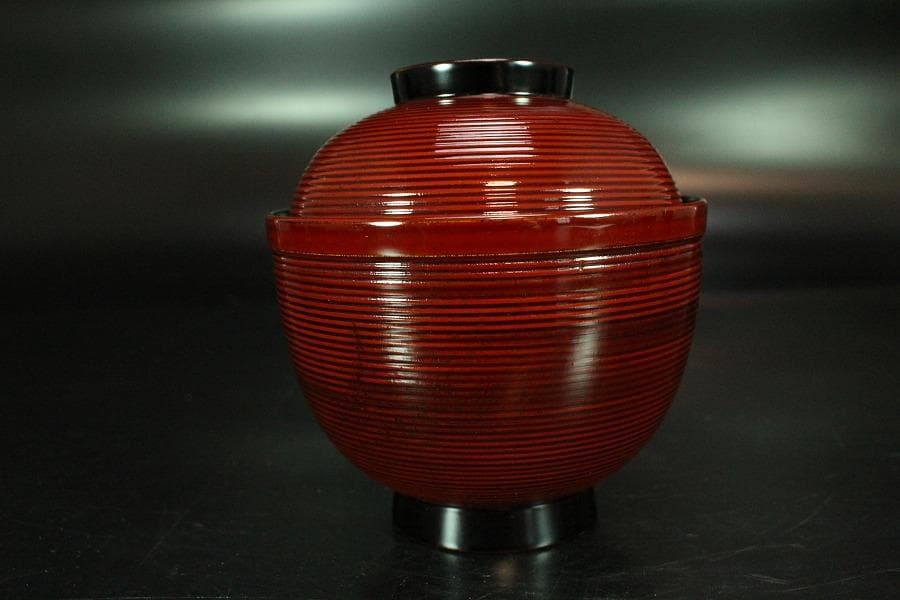 輪島塗 銀地草花紋 溜 糸目 椀 五客 極上(K-XA673)