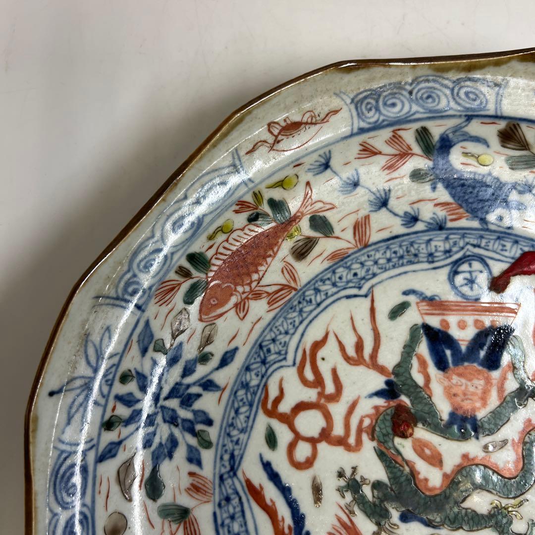 専用　中国古玩　天啓年製　赤絵大皿　幅約25㎝　東Y8-0130☆2F