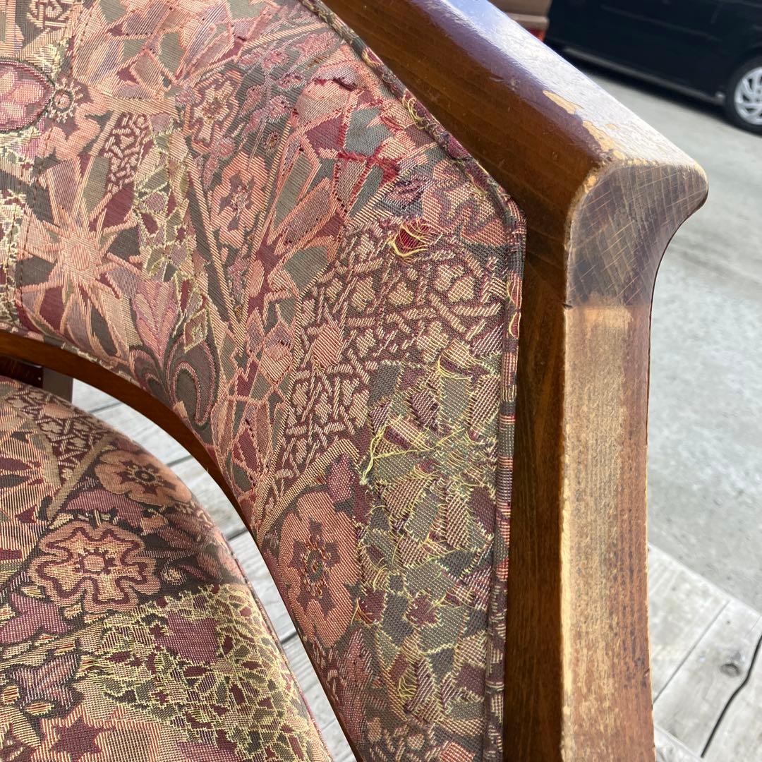 カリモク 花柄 木製アームチェア ダイニングチェア 1人がけソファー 木製椅子