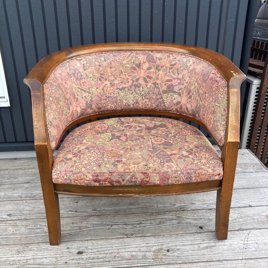 カリモク 花柄 木製アームチェア ダイニングチェア 1人がけソファー 木製椅子