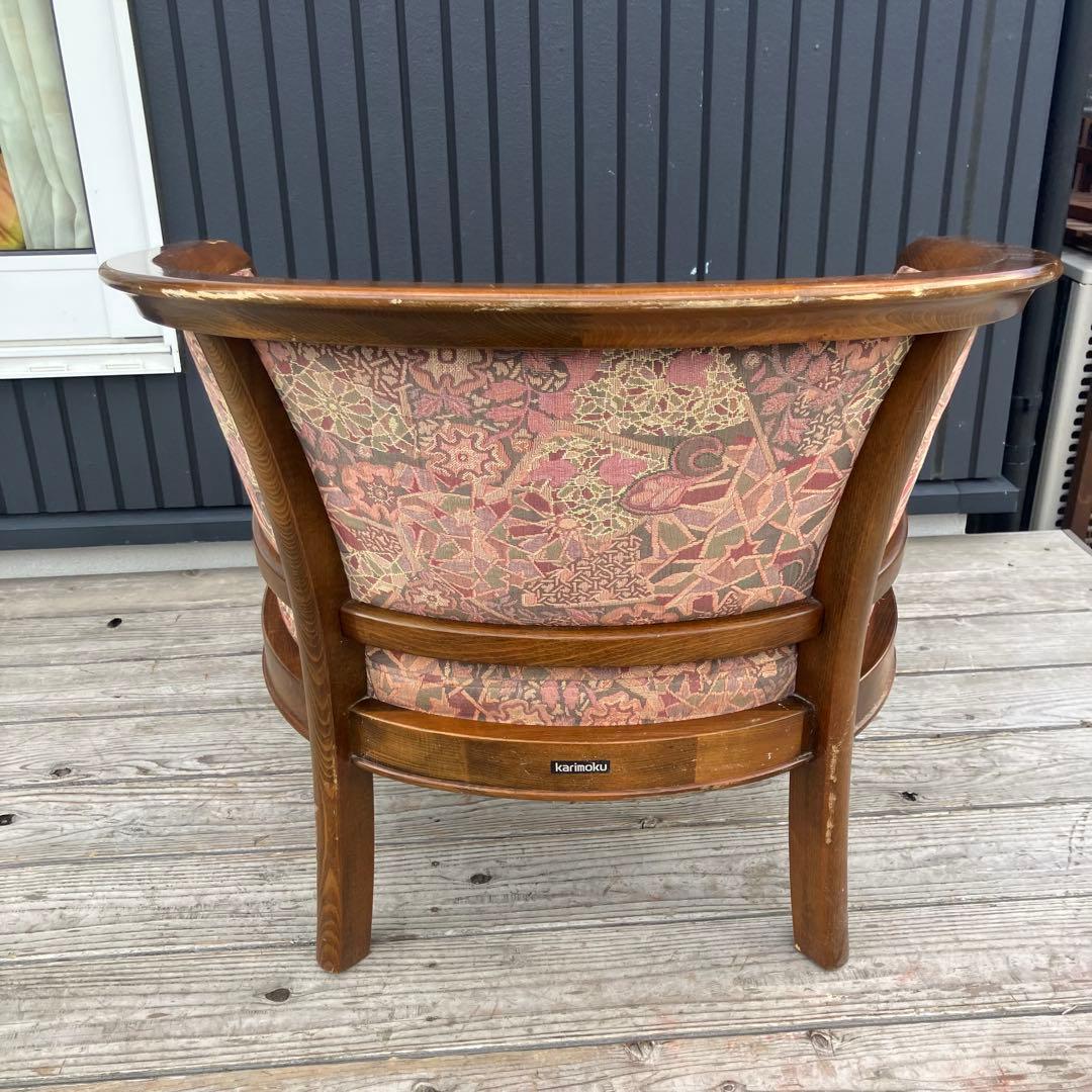 カリモク 花柄 木製アームチェア ダイニングチェア 1人がけソファー 木製椅子
