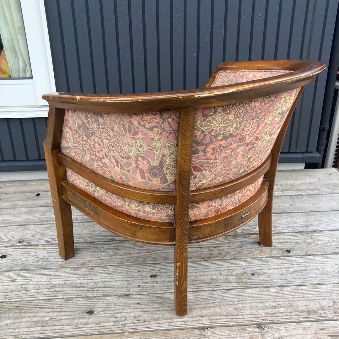 カリモク 花柄 木製アームチェア ダイニングチェア 1人がけソファー 木製椅子