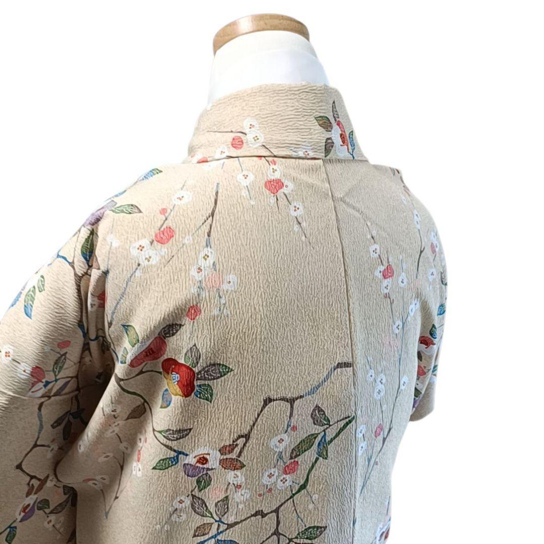 m*t様 C68 ちどり屋 着物 小紋 洗える着物 化繊 花 ベージュ