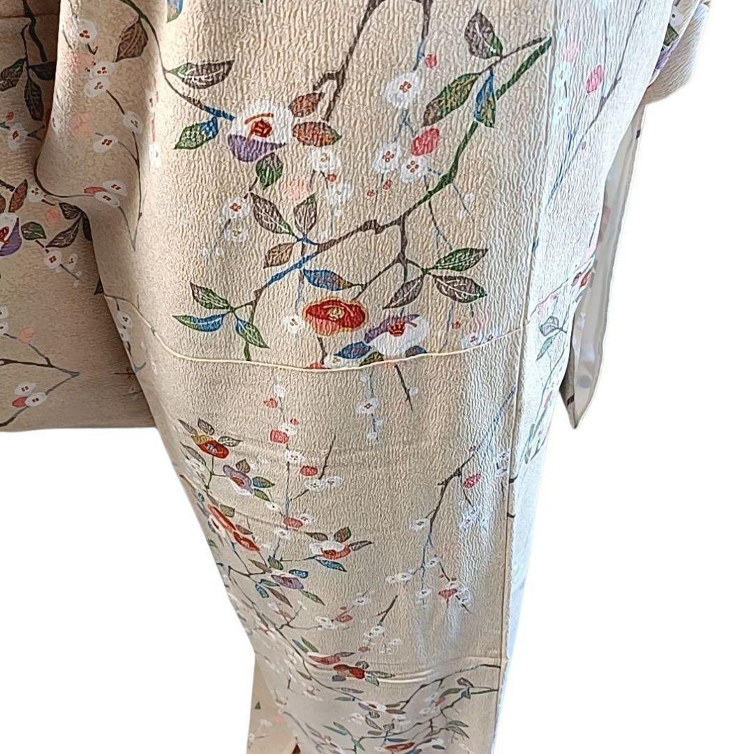 m*t様 C68 ちどり屋 着物 小紋 洗える着物 化繊 花 ベージュ