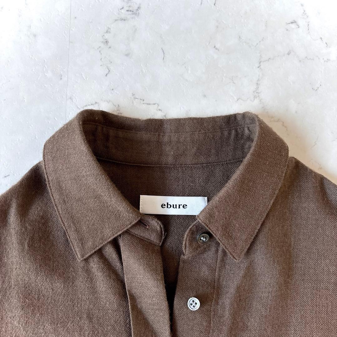 エブール ebure 日本製 ウール 比翼 オーバーサイズ長袖シャツ 茶ブラウン
