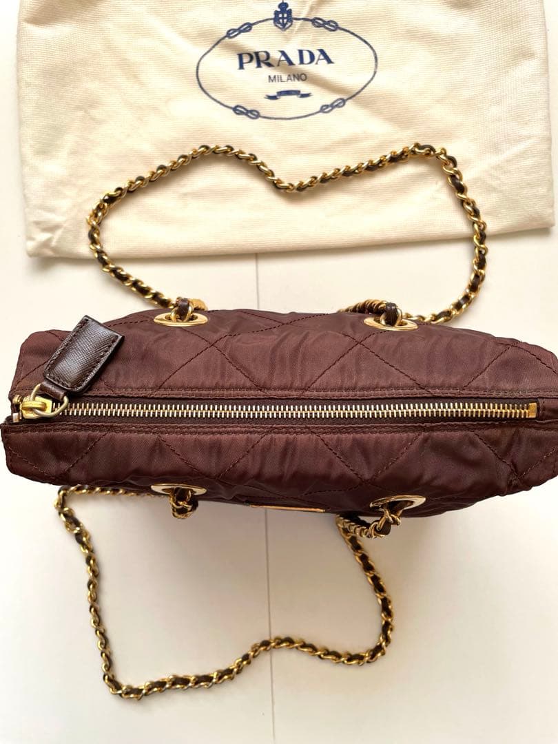 PRADAチェーンショルダーバッグ ナイロン ブラウン 白タグ50