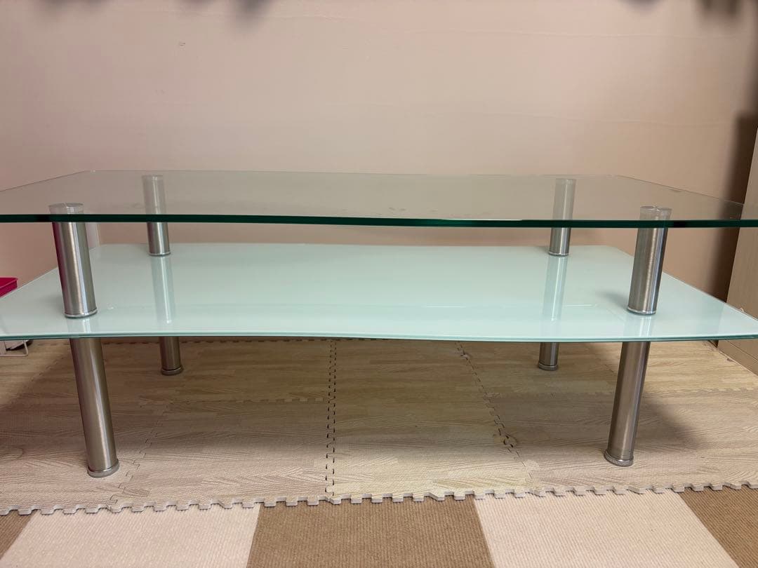 シマホ リビングテーブル ホワイト 強化ガラス