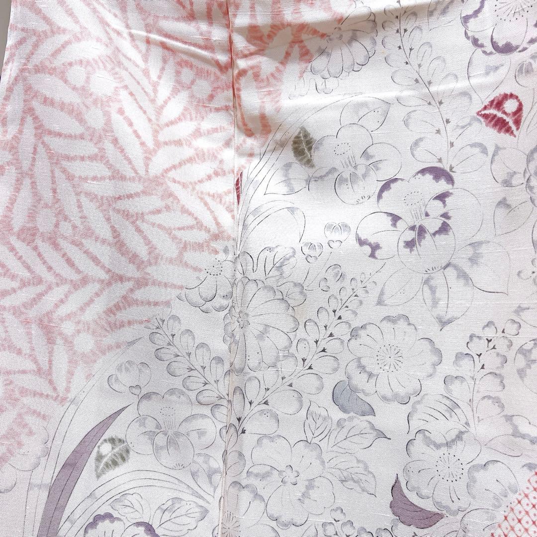 訪問着　紬　辻ヶ花　椿　藤　松皮菱　鹿の子　着物　030k