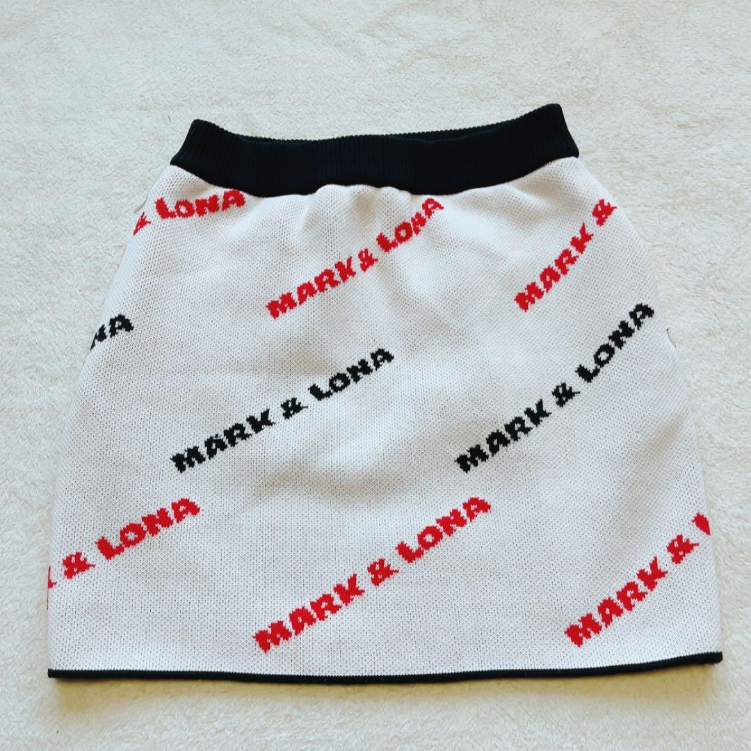 美品　マークアンドロナ　近年　セットアップ　ニット　スカート　柄　裏地付　白