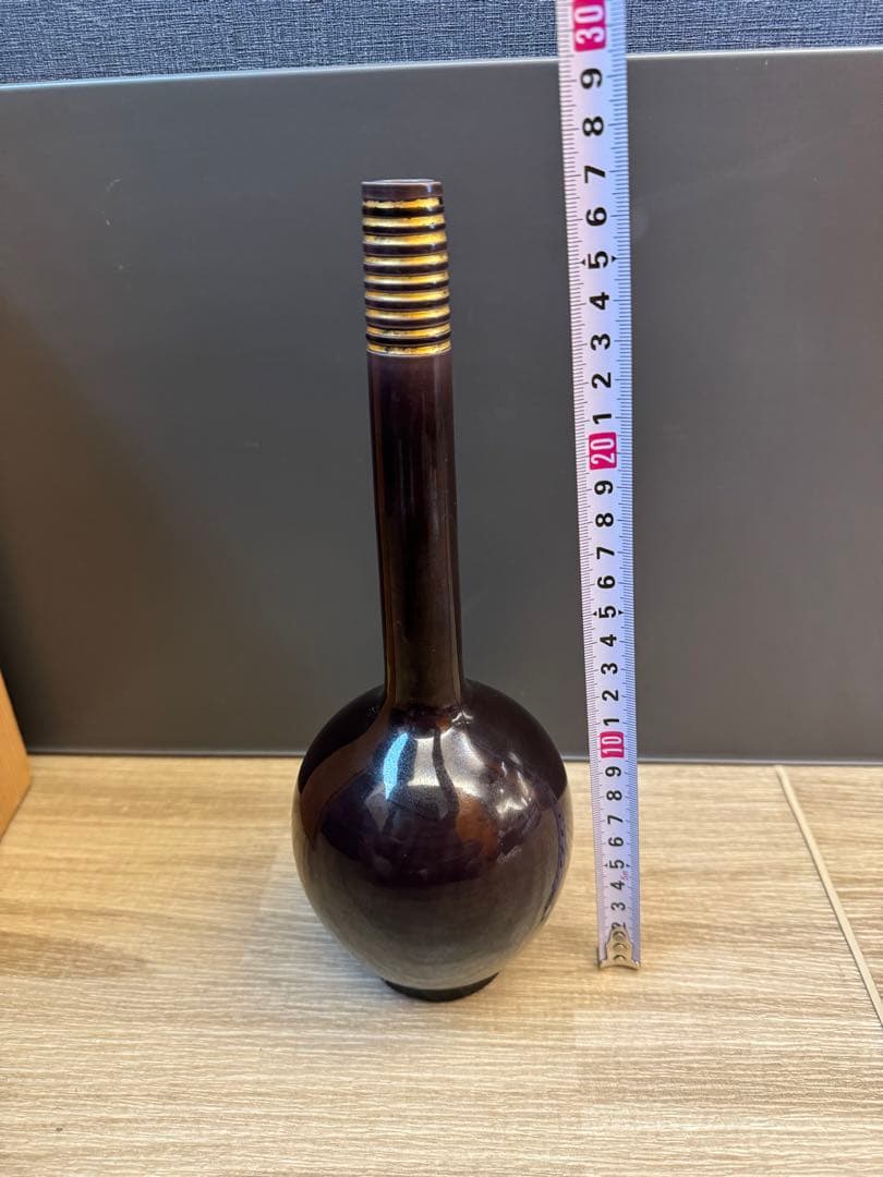 1512 【茶道具】中村翠嵐 紫交趾 鶴首花入　未使用