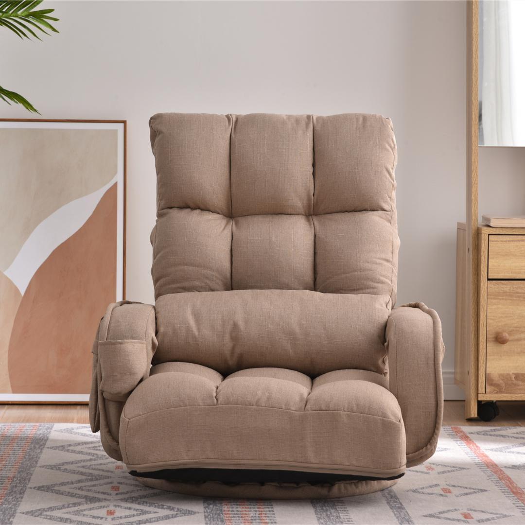 回転式座椅子肘掛けハイバック座いすリクライニング1人掛けソファー【コーヒー】