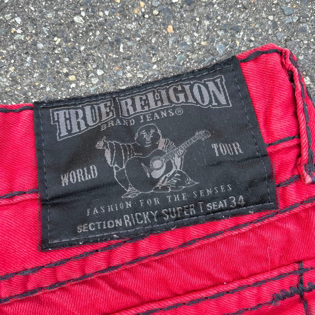 TRUE RELIGION W38 トゥルーレリジョン　レッド　赤　デニムパンツ
