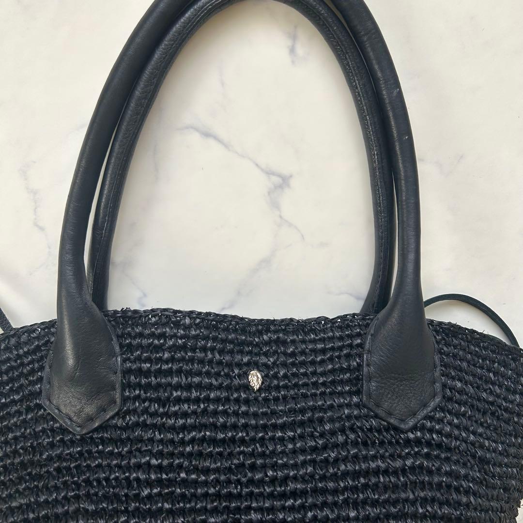 ヘレンカミンスキー トートバッグ ブラック ラフィア レザー 大容量 巾着袋付き