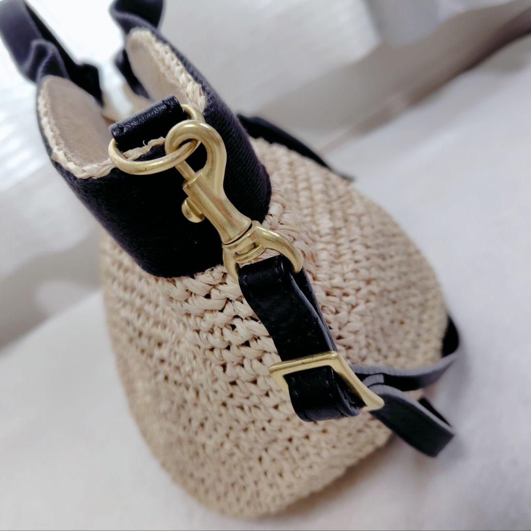 美品　ヴィオラドーロ　カゴバッグ　ラフィアトートバッグ 2way 黒　タッセル