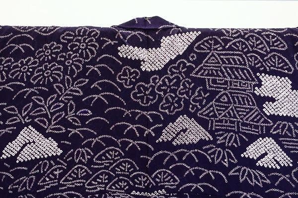 美品 訪問着 濃紫 絞り 風景柄 楓 松 花文 身丈158cm 裄丈69cm