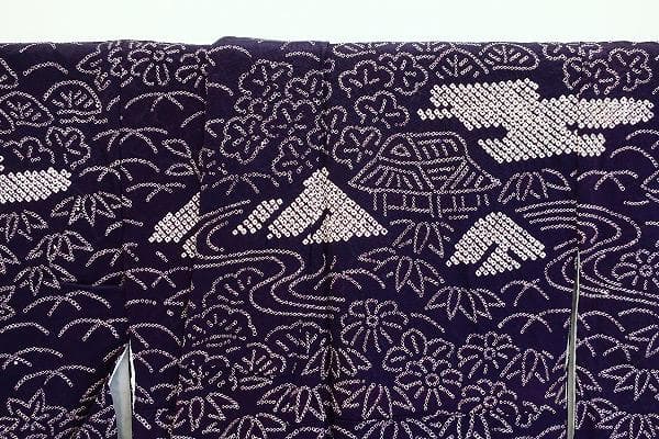 美品 訪問着 濃紫 絞り 風景柄 楓 松 花文 身丈158cm 裄丈69cm