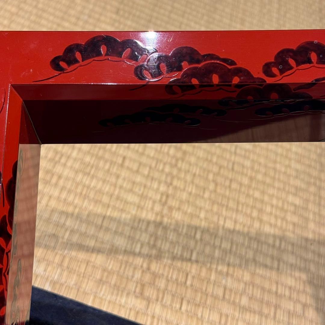 能登輪島塗 慶塚 朱塗老松蒔絵 炉縁 共箱 共布