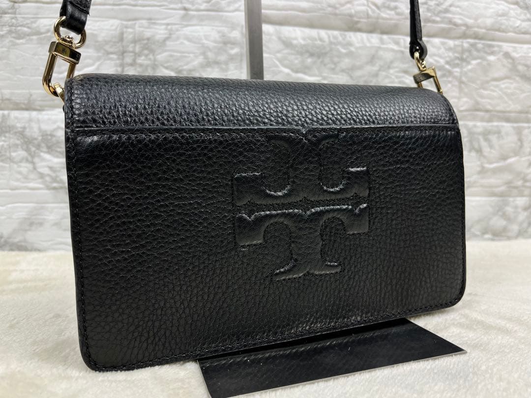 【極美品】トリーバーチ ショルダーバッグ ロゴ型押し シボ革 レザー ブラック