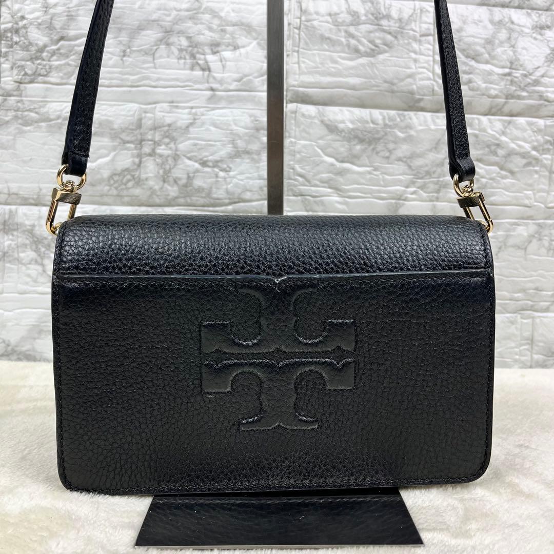 【極美品】トリーバーチ ショルダーバッグ ロゴ型押し シボ革 レザー ブラック