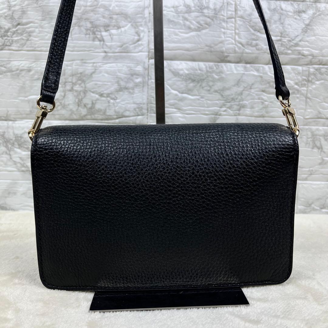 【極美品】トリーバーチ ショルダーバッグ ロゴ型押し シボ革 レザー ブラック