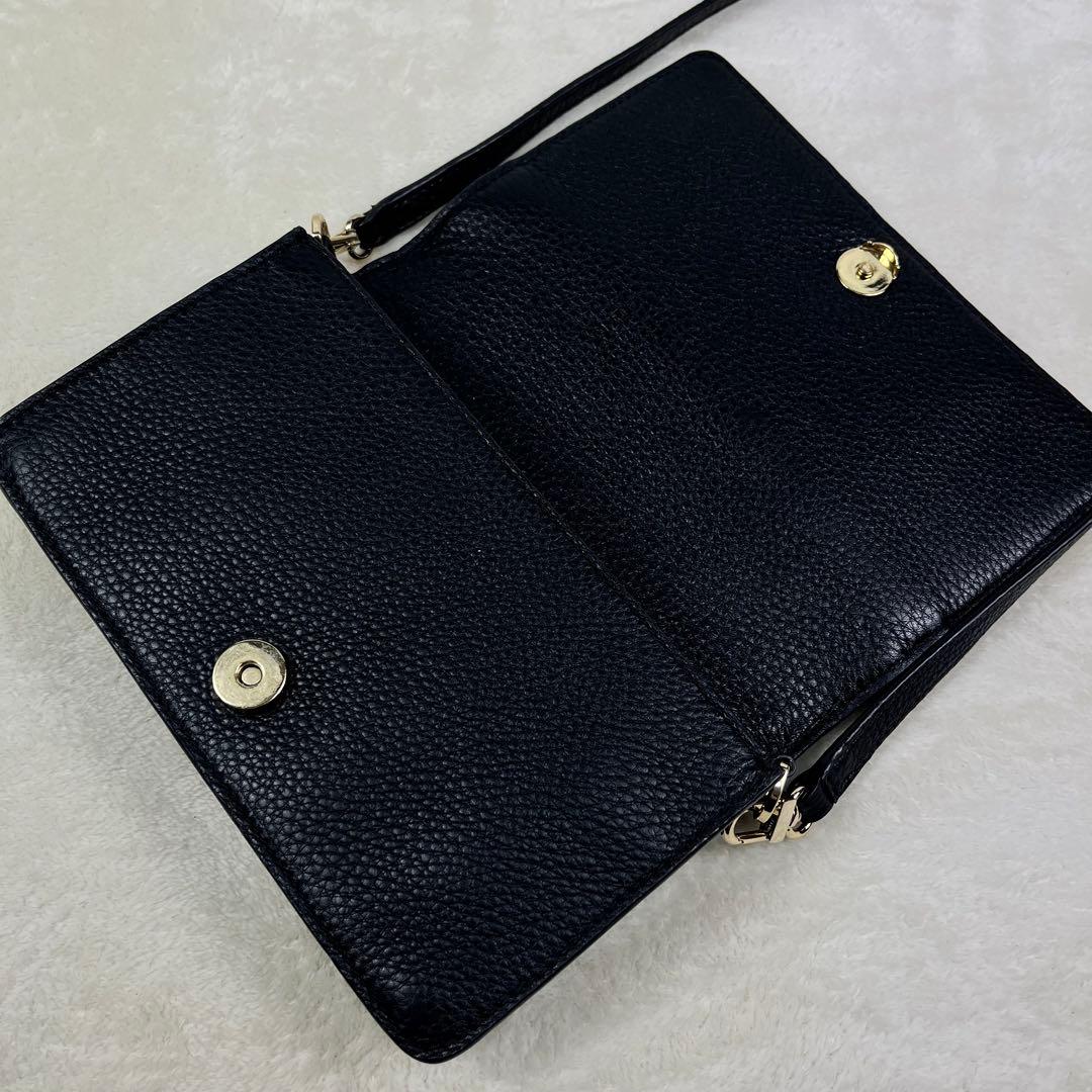 【極美品】トリーバーチ ショルダーバッグ ロゴ型押し シボ革 レザー ブラック