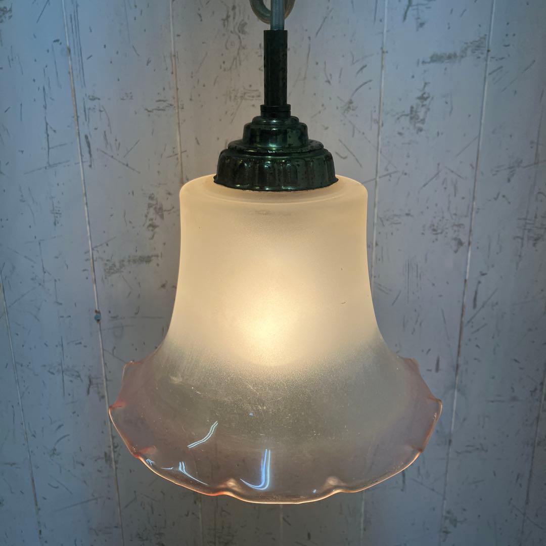 D-2 ⑪ 昭和レトロ フリル型 ガラスシェード ペンダントライト シーリング