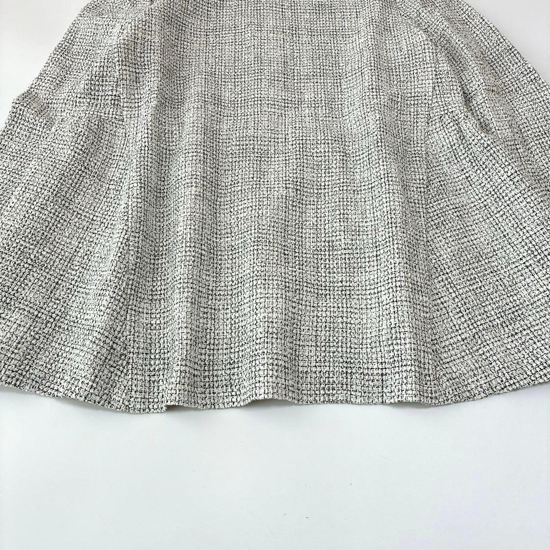タグ付未使用 ミックスツイード バックペプラムブラウス Aラインホワイトブラック