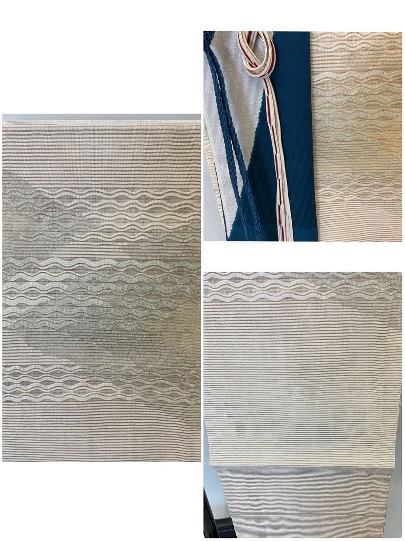 RINKO 竺仙綿紅梅藍色に大胆な白の扇が爽やかな浴衣