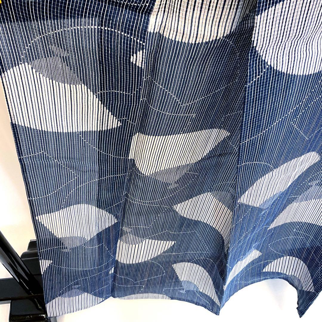 RINKO 竺仙綿紅梅藍色に大胆な白の扇が爽やかな浴衣