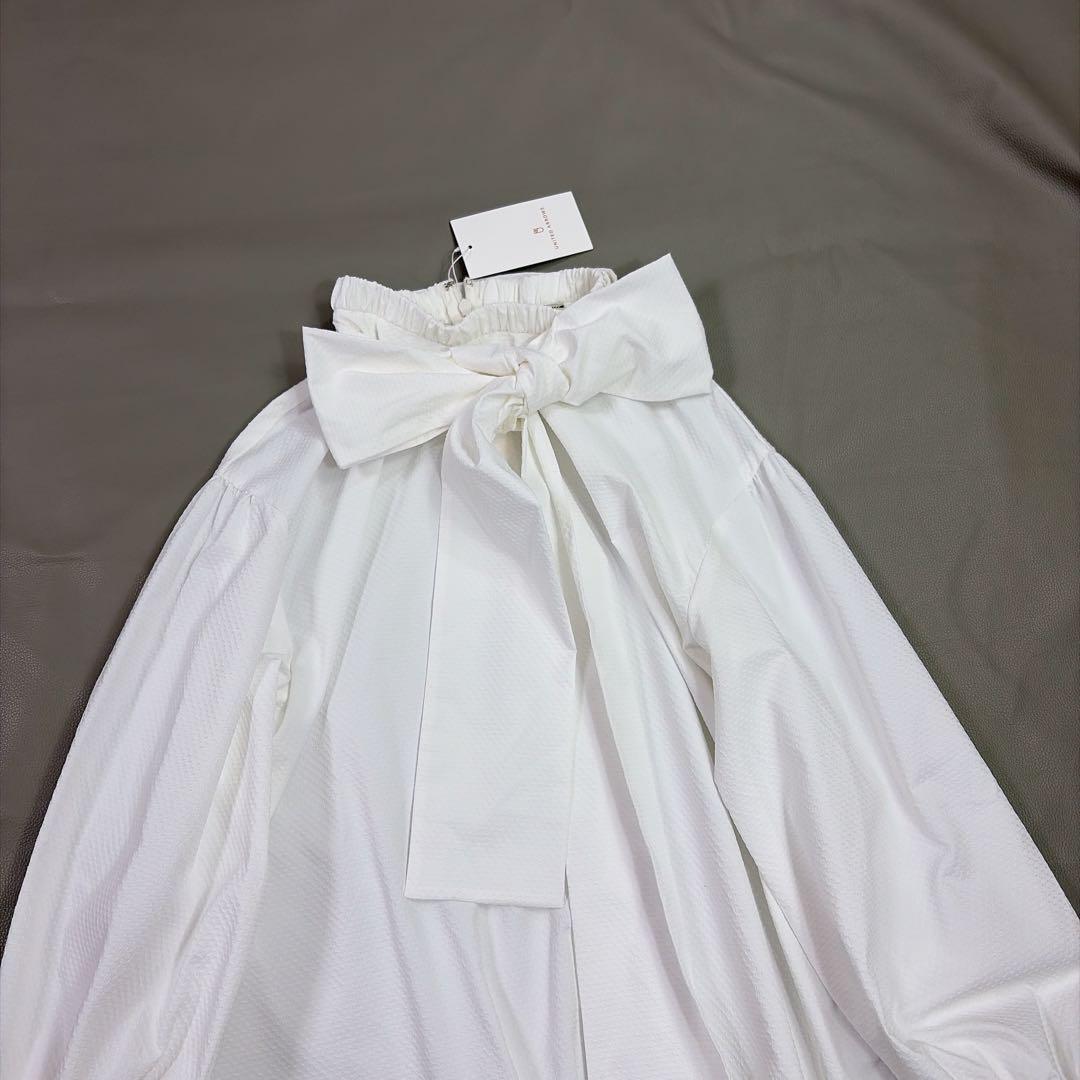 ユナイテッドアローズ ドットドビー ボウタイ 2WAY ブラウス ホワイト