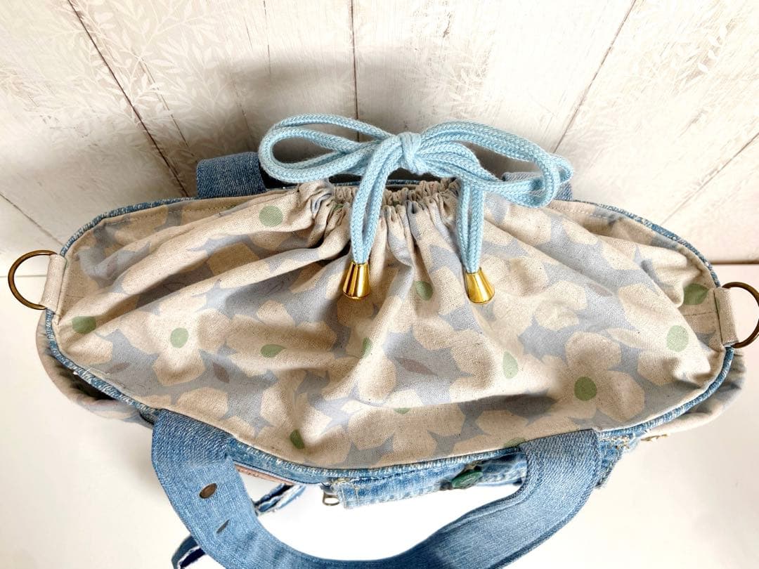 デニムリメイクバッグ　キラキラストーンデニム