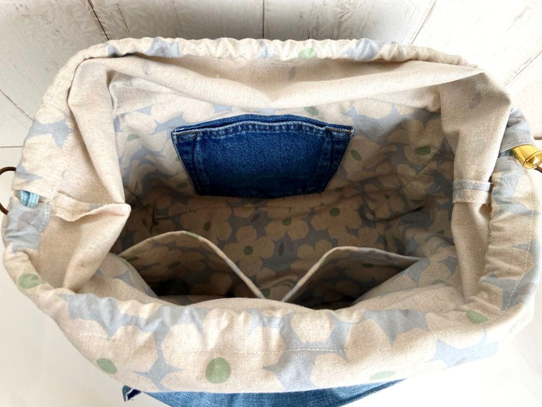 デニムリメイクバッグ　キラキラストーンデニム