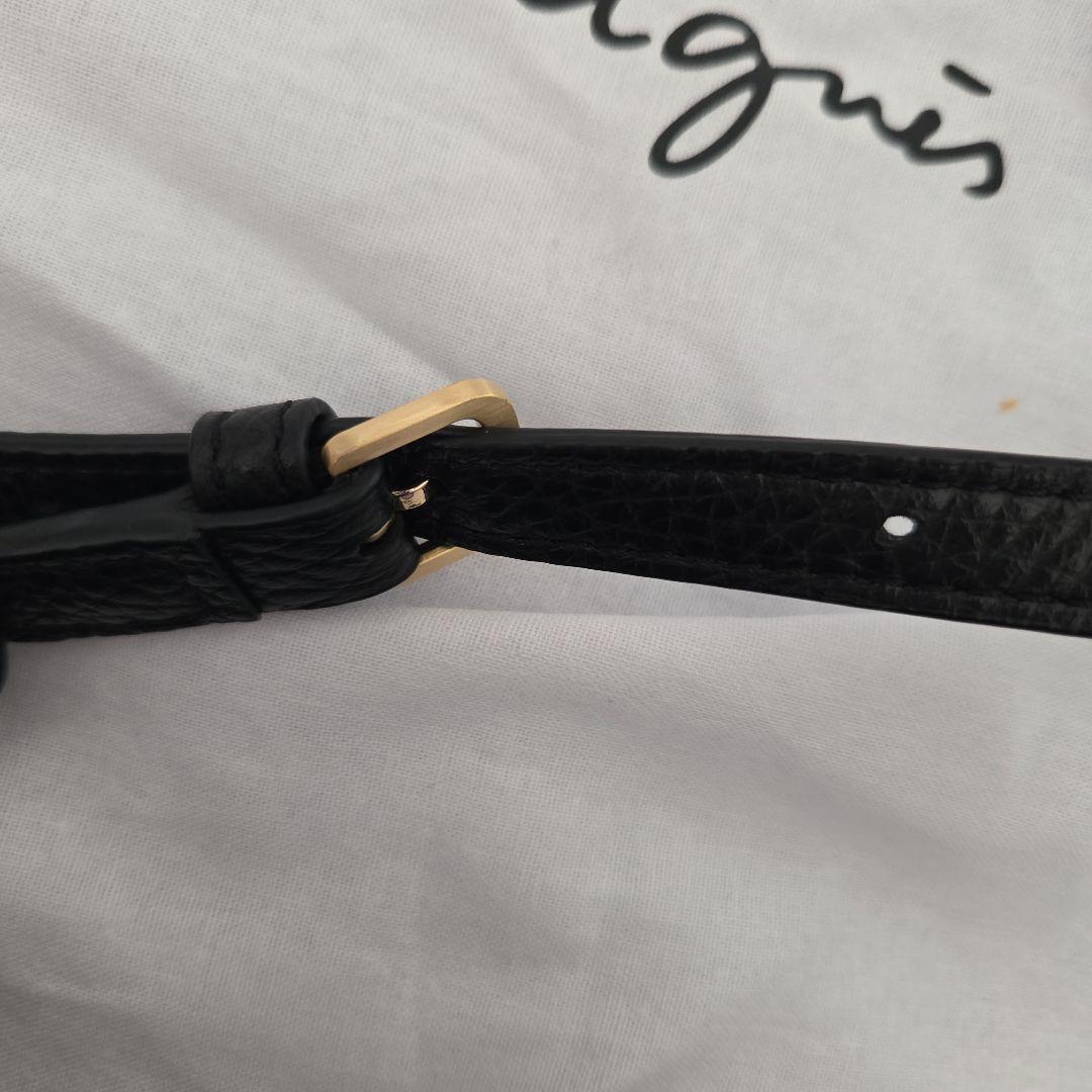 美品　アニエスベー　ショルダーバッグ　レザー　ブラック　ゴールド金具