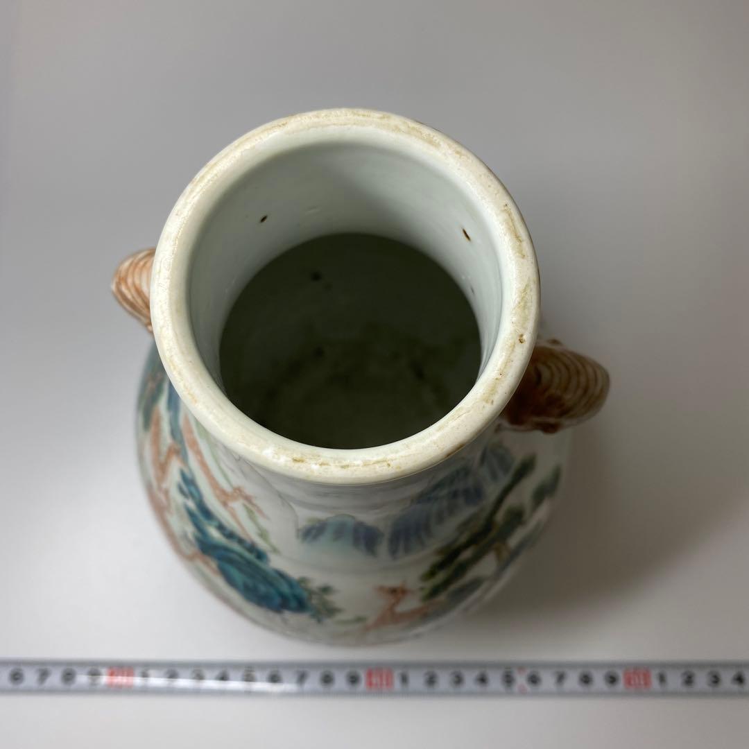 専用　中国清時代大清乾隆年製粉彩鹿の図花瓶　高さ21.3㎝東Y7-0314☆2F