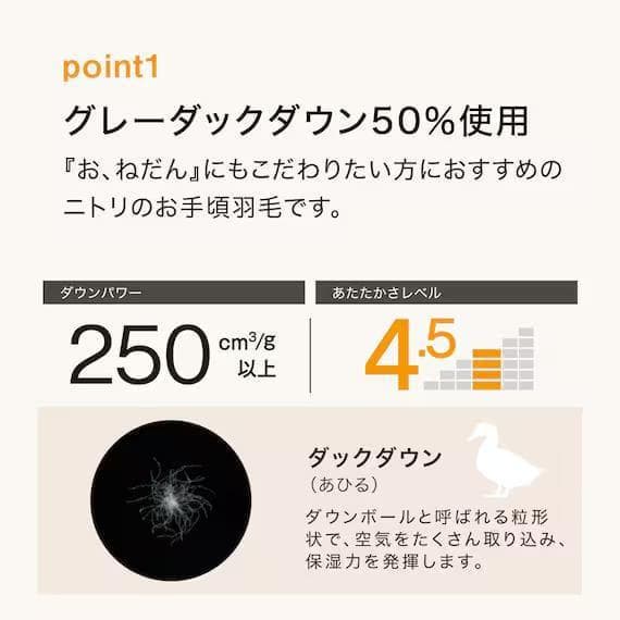 新品 ニトリ羽毛布団 羽毛掛ふとん セミダブル S-1 K2413 ダックダウン