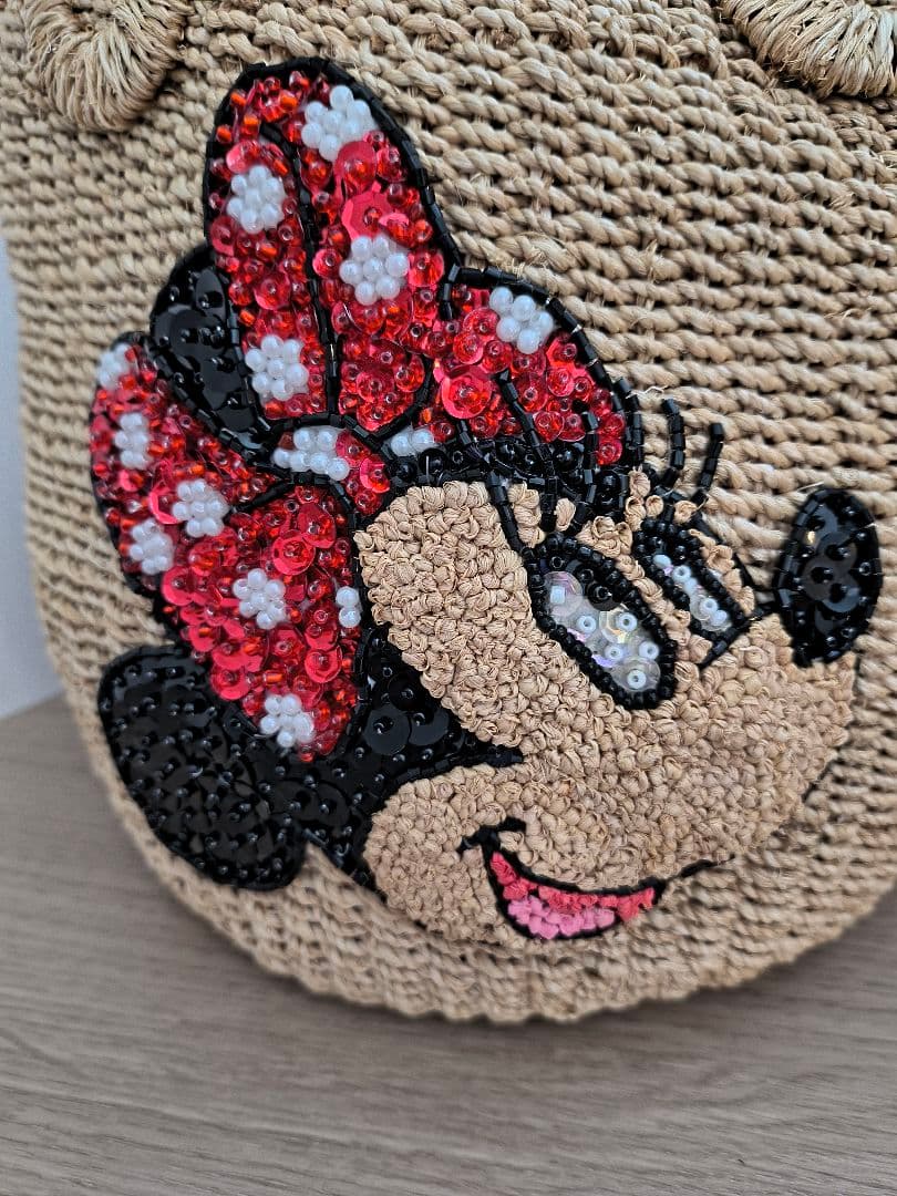 美品ビームスボーイ　ミニーマウス刺繍かごバッグ