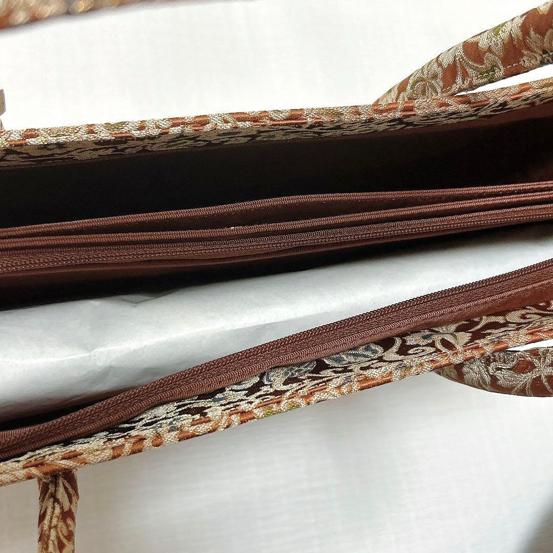 川島織物 和装バッグ Wファスナーバッグ(大) 瑞鳥唐草 絹 シルク 未使用