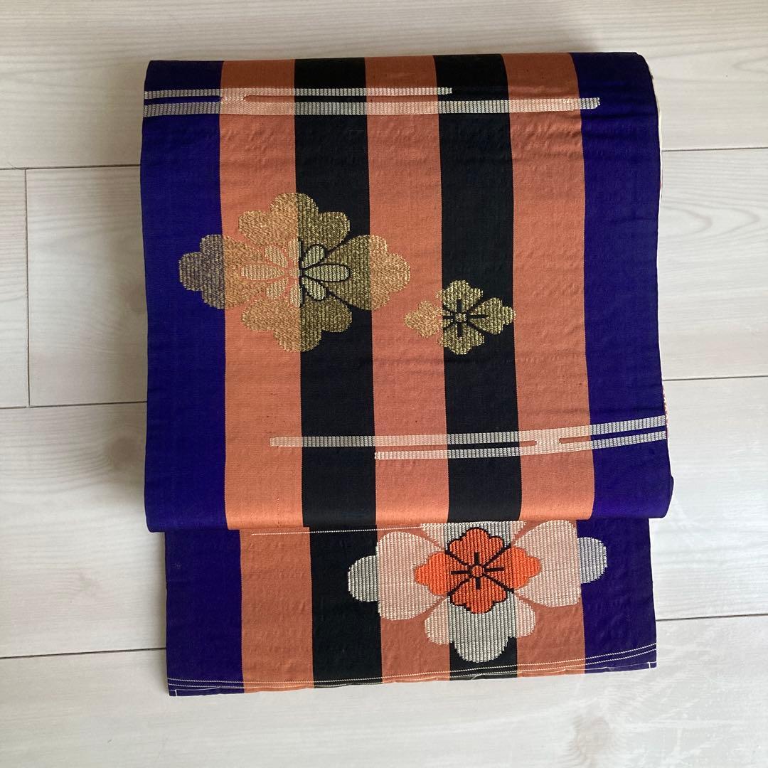 アンティーク京袋帯　しつけ糸付　アイボリー 牡丹・金駒刺繍　正絹　N1-25