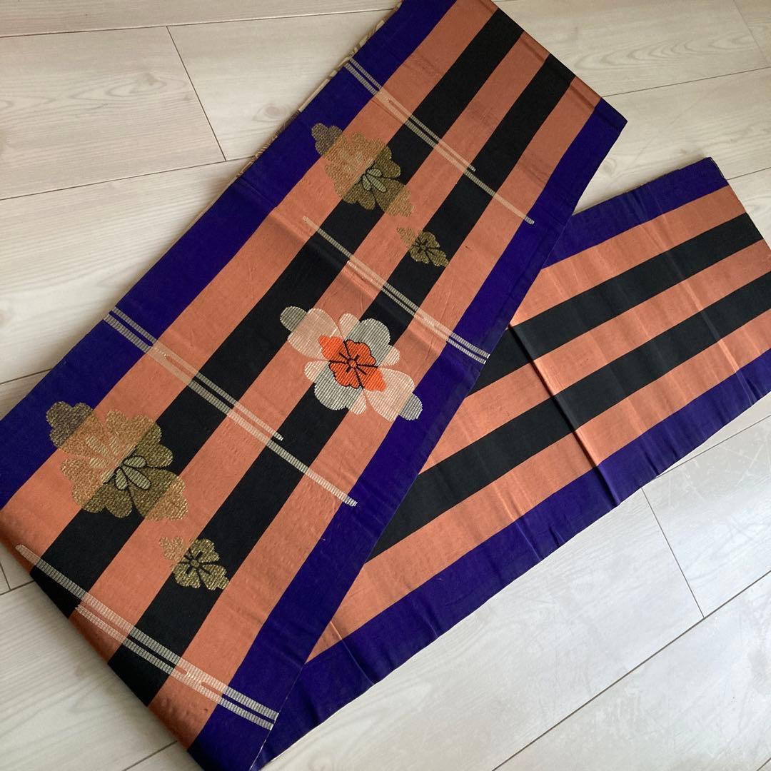 アンティーク京袋帯　しつけ糸付　アイボリー 牡丹・金駒刺繍　正絹　N1-25