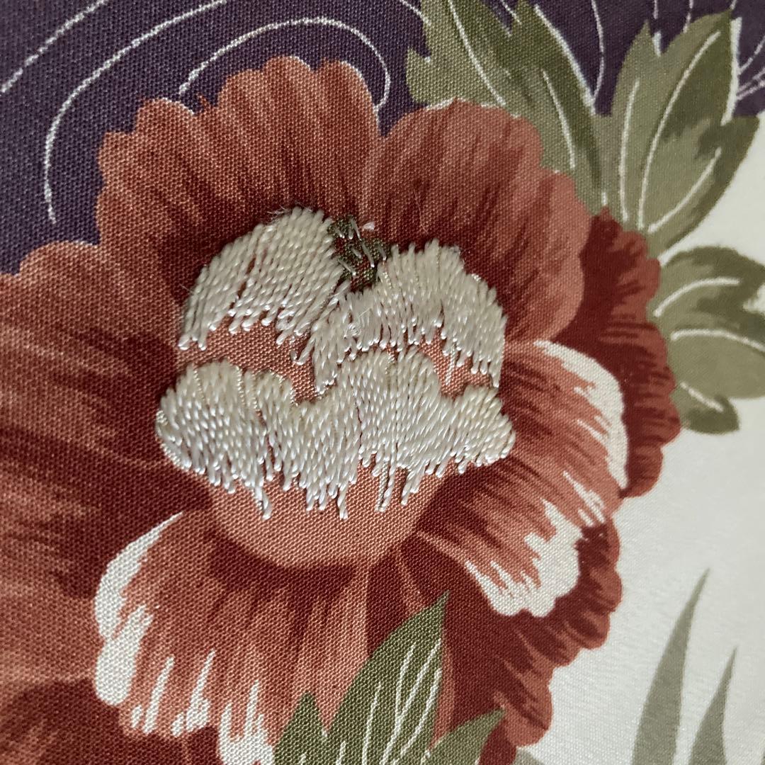 アンティーク京袋帯　しつけ糸付　アイボリー 牡丹・金駒刺繍　正絹　N1-25