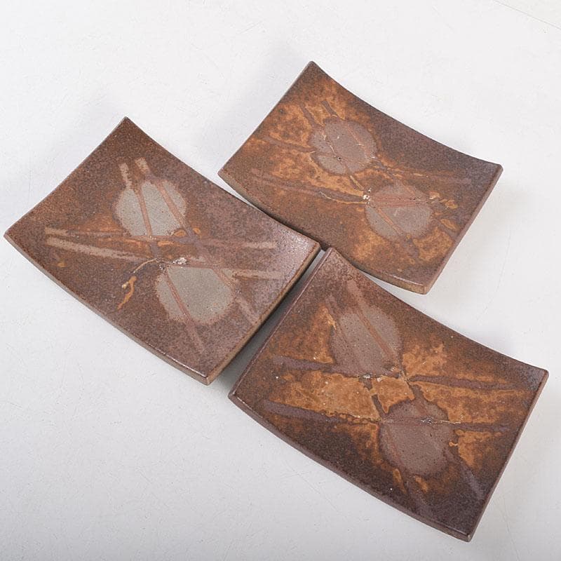 和食器　備前焼　石野充信造　銘々皿　五客　共布共箱　V　R8847