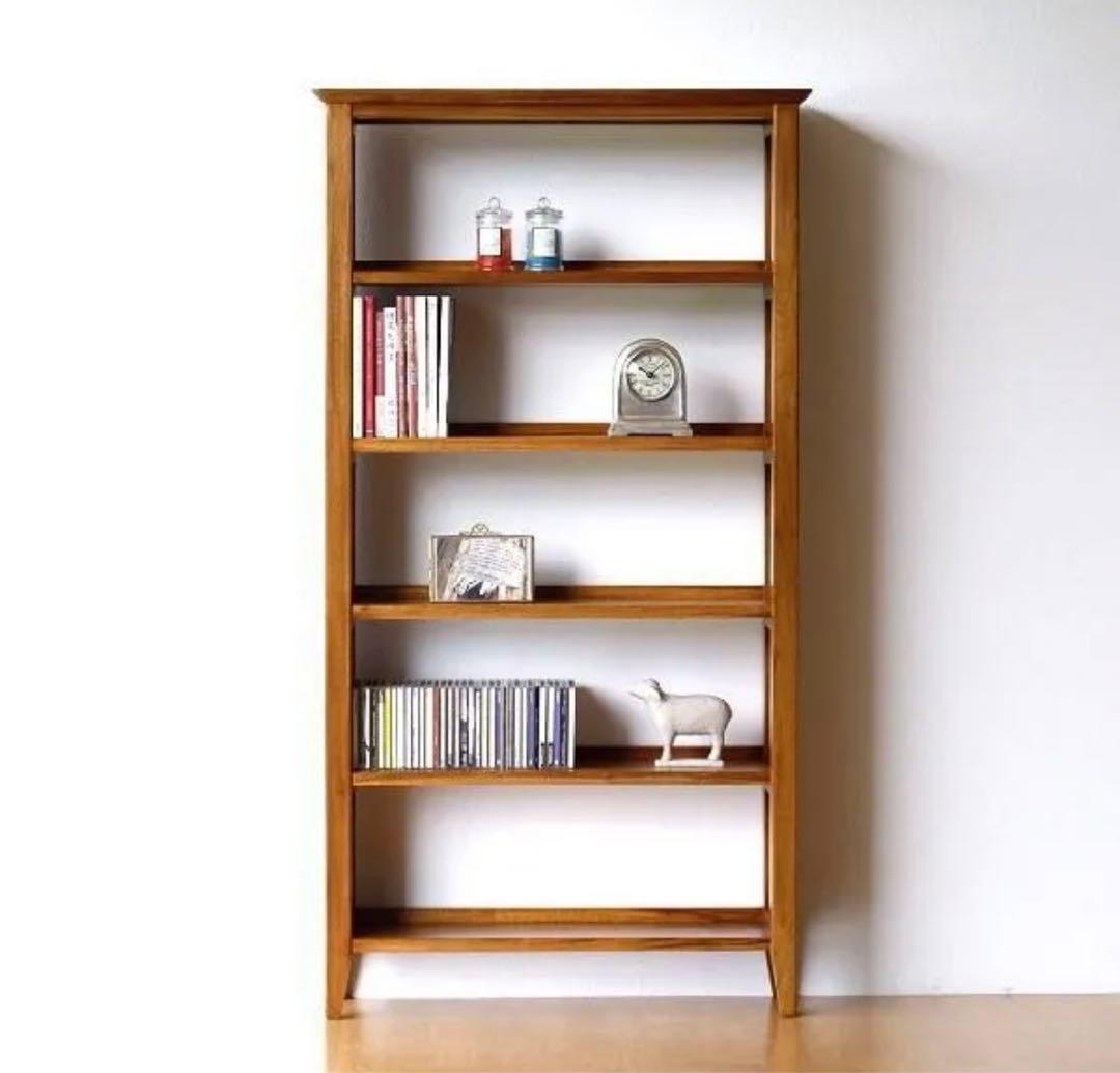 チーク無垢材 本棚 スリム 天然木 総無垢材 薄型 木製 シンプル