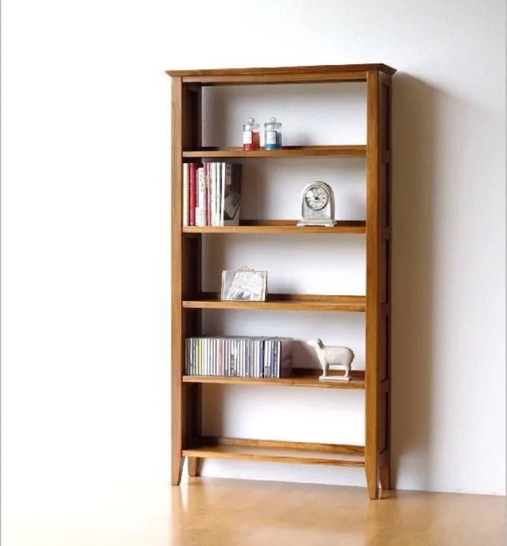 チーク無垢材 本棚 スリム 天然木 総無垢材 薄型 木製 シンプル
