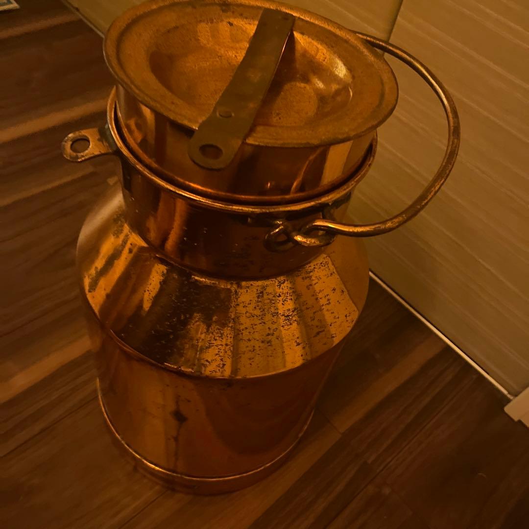 イギリス　アンティーク　ミルク缶　鉄メッキ銅コーティング