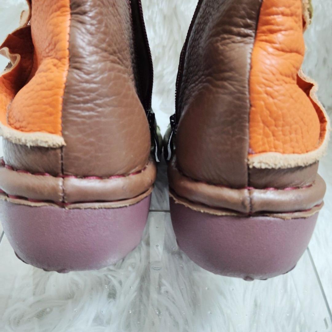 エスタシオン レザーサイドジップブーツ最終価格 L 24〜24.5 花モチーフ