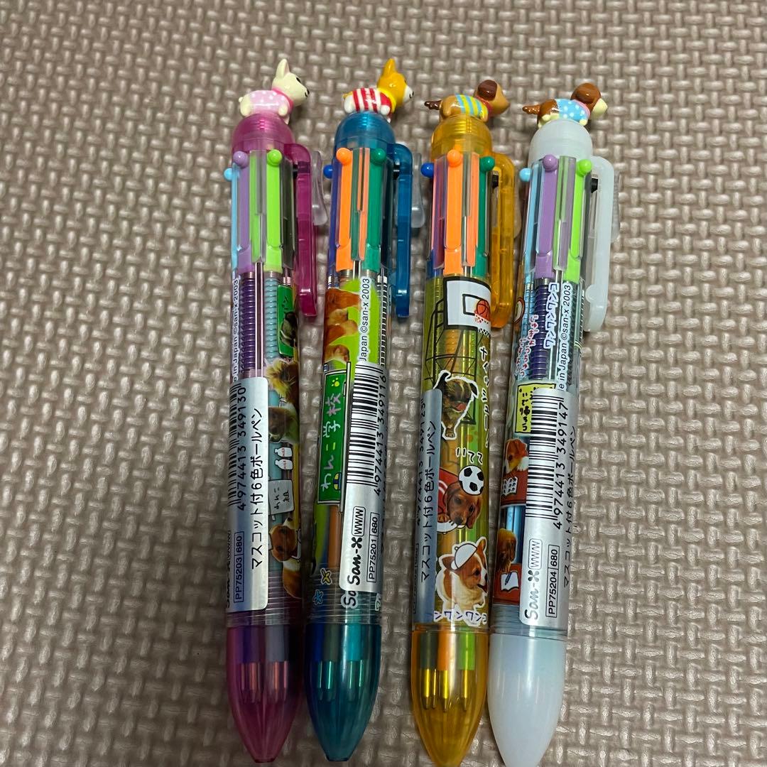 サンエックス　わんわんわんこ　わんこ学校　6色ボールペン　4本セット