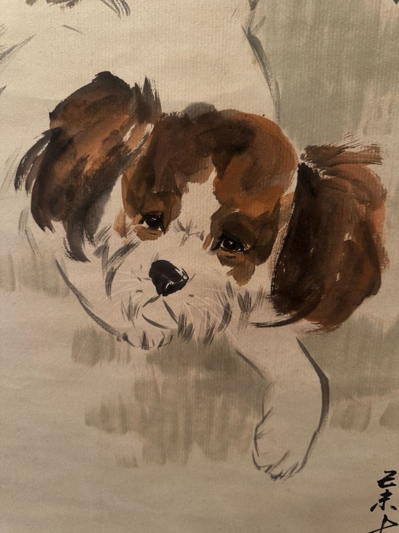 劉継卣 犬の水墨画 掛軸 伝統的なアート