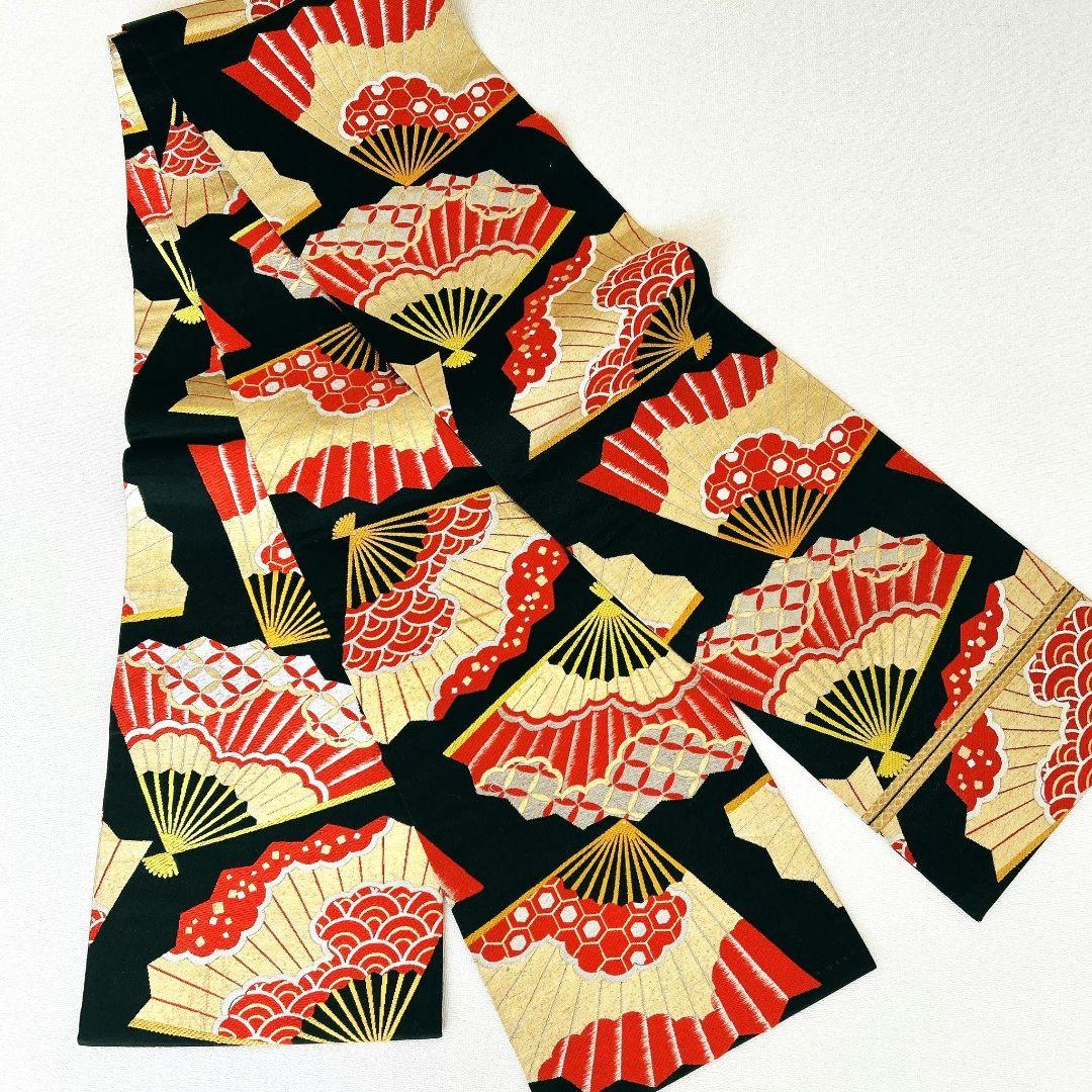 セット　七五三 ７歳女の子 長着＆袖なし長襦袢＆帯＆小物　黒×赤　金糸花御所車鶴