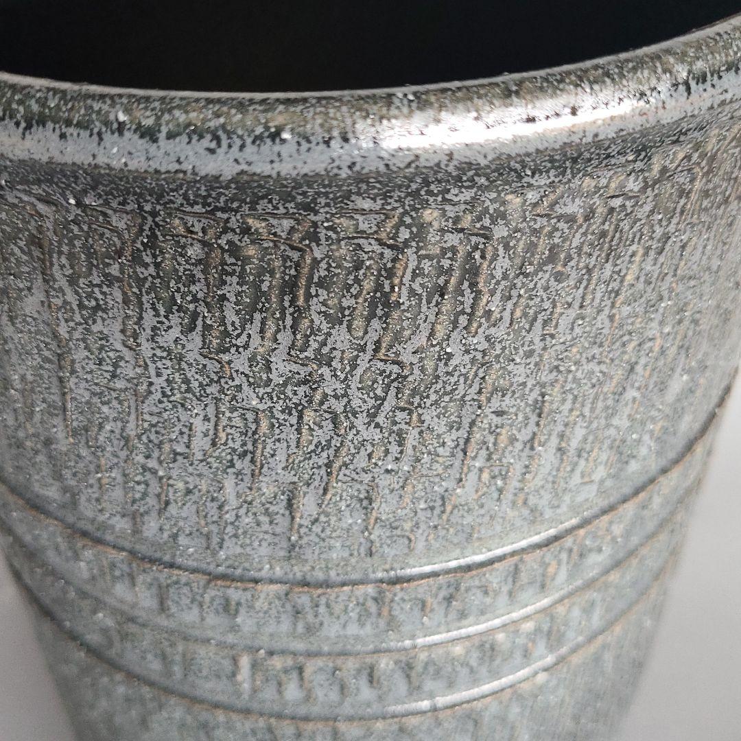 信楽焼傘立て  紺ストライプ  高さ４５cm